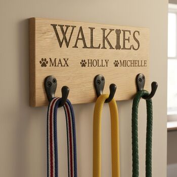 Personalised Dog Lead Holder In Solid Oak Or Walnut, 5 of 6