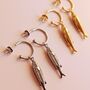 Sardine Charm Gold Plated Or Silver Tone Hoop Earrings, thumbnail 3 of 5