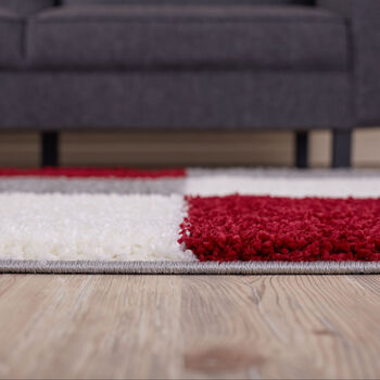 The Rugs Geometric Shaggy Rug Red Checkered Rug, 3 of 12