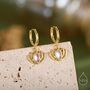 Sterling Silver Lotus Flower Huggie Hoop Earrings With Lab Moonstone, thumbnail 3 of 11