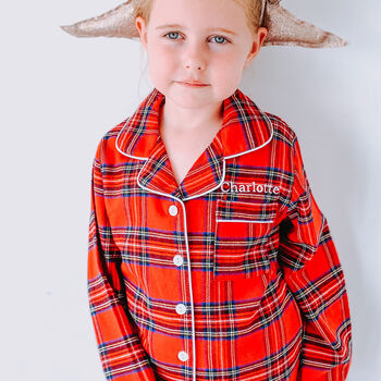 Girl's And Boy's Personalised Luxury Tartan Christmas Brushed Cotton Pyjama, 8 of 12