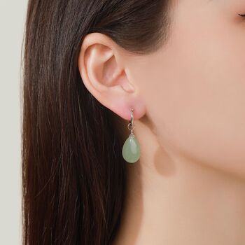 Sterling Silver Green Aventurine Jade Droplet Hoop Earrings, 3 of 11