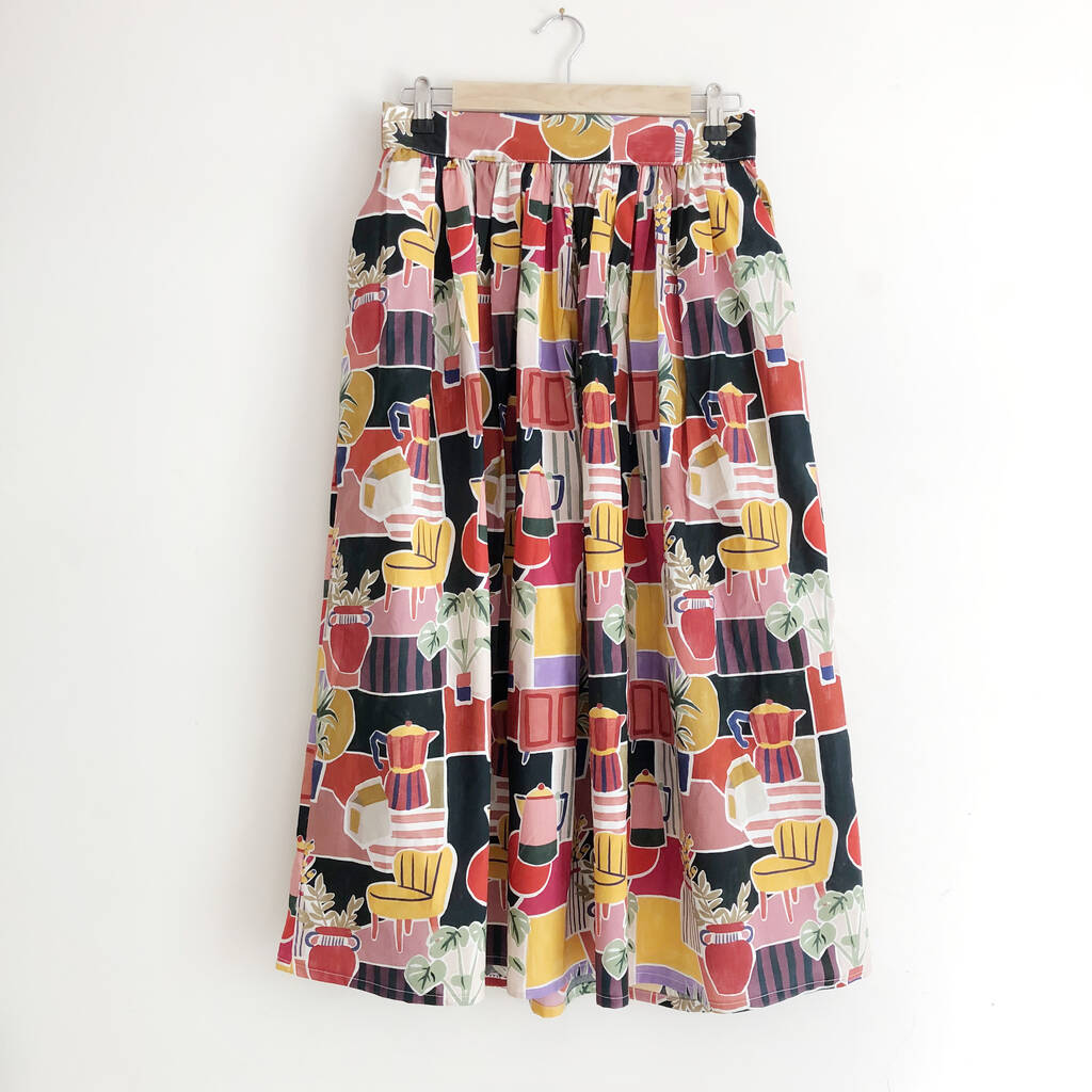 Retro Print Cotton Midi Skirt, 1 of 5