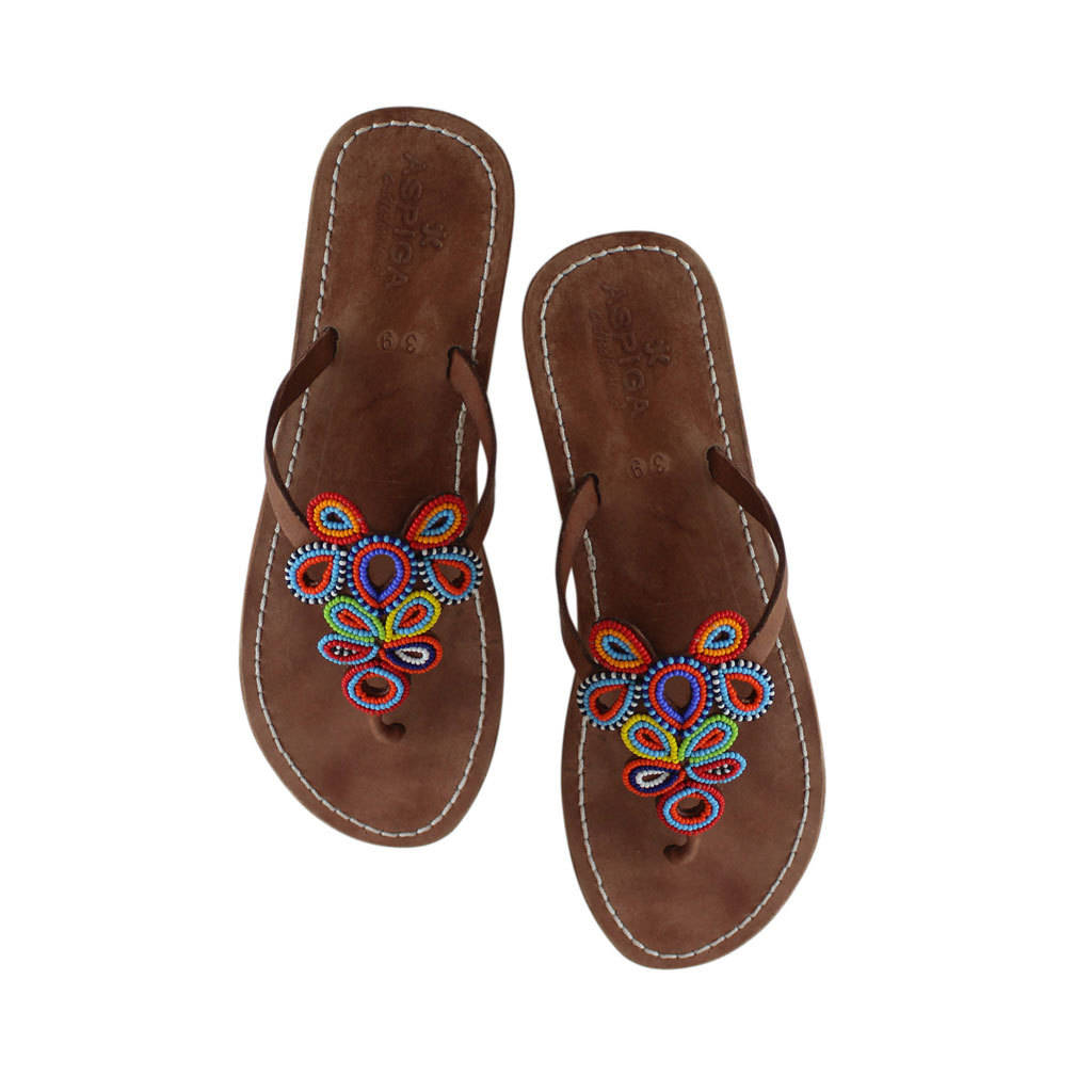 mia flat multi beaded leather flip flops by aspiga | notonthehighstreet.com