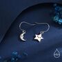 Extra Tiny Kawaii Star And Moon Dangle Drop Hook Earrings In Sterling Silver, thumbnail 3 of 12