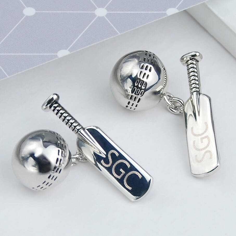 Personalised Cricket Bat And Ball Cufflinks, 1 of 7