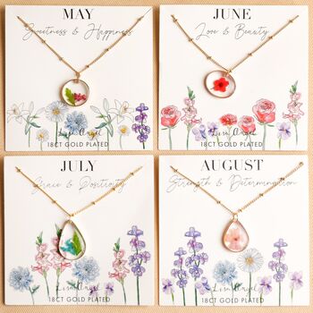 Personalised Pressed Birth Flower Pendant Necklace, 7 of 12