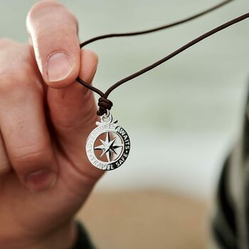 Travel Safe Outline Compass Personalised Necklace, 2 of 9