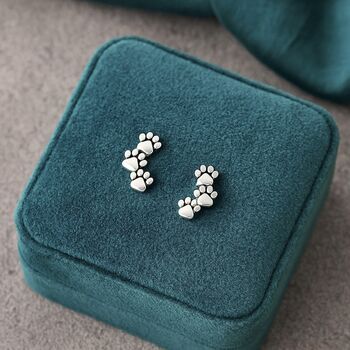 Sterling Silver Oxidised Paw Stud Earrings, 2 of 10
