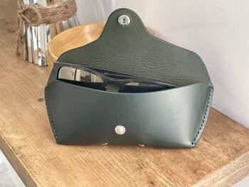 Personalised Racing Green Leather Glasses Case, 4 of 12