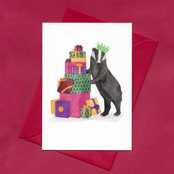 Woodland Christmas: Festive Badger Christmas Card, 3 of 9