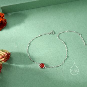Sterling Silver Genuine Red Onyx Bracelet, 5 of 12