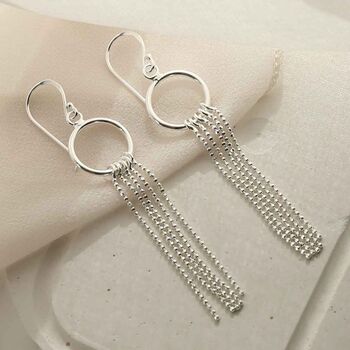 Sterling Silver Tassel Dangly Earrings, 4 of 5