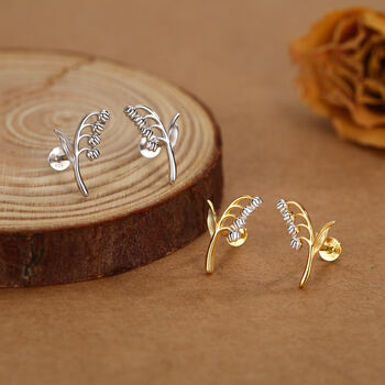 Sterling Silver Lily Of The Valley 16 G Flat Back Labret Earrings, 2 of 12