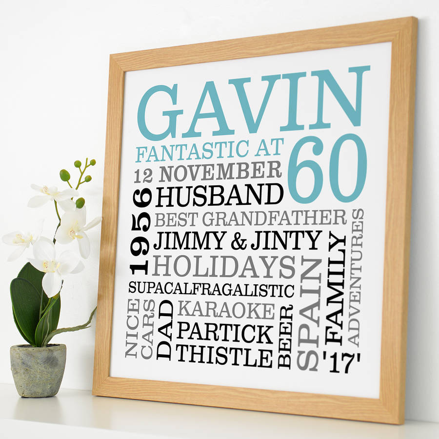 Personalised 60th Birthday Typographic Art By A Type Of Design