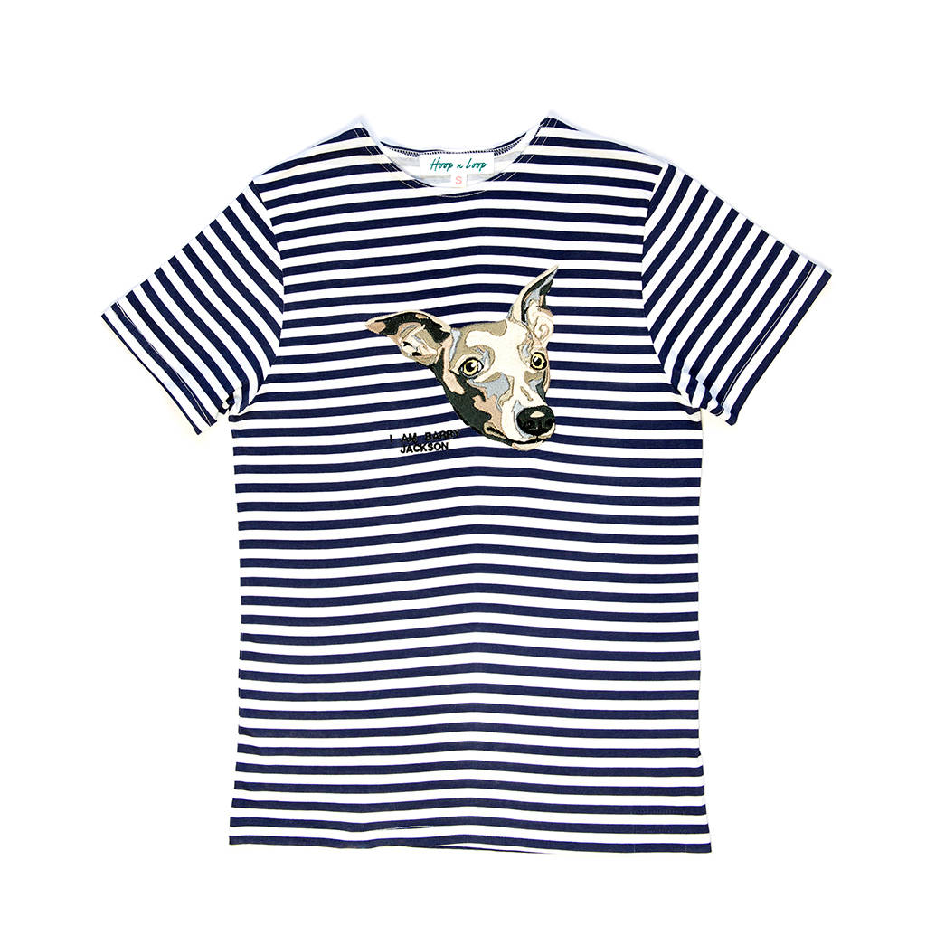 Personalised Pet Embroidered Stripy T Shirt By HOOP N LOOP