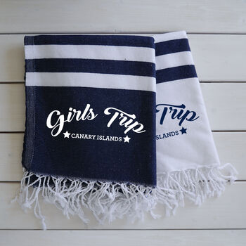 Personalised Cotton Beach Towel And Carrier Strap, 5 of 10