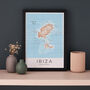Framed And Personalised Ibiza Map Print, thumbnail 1 of 7