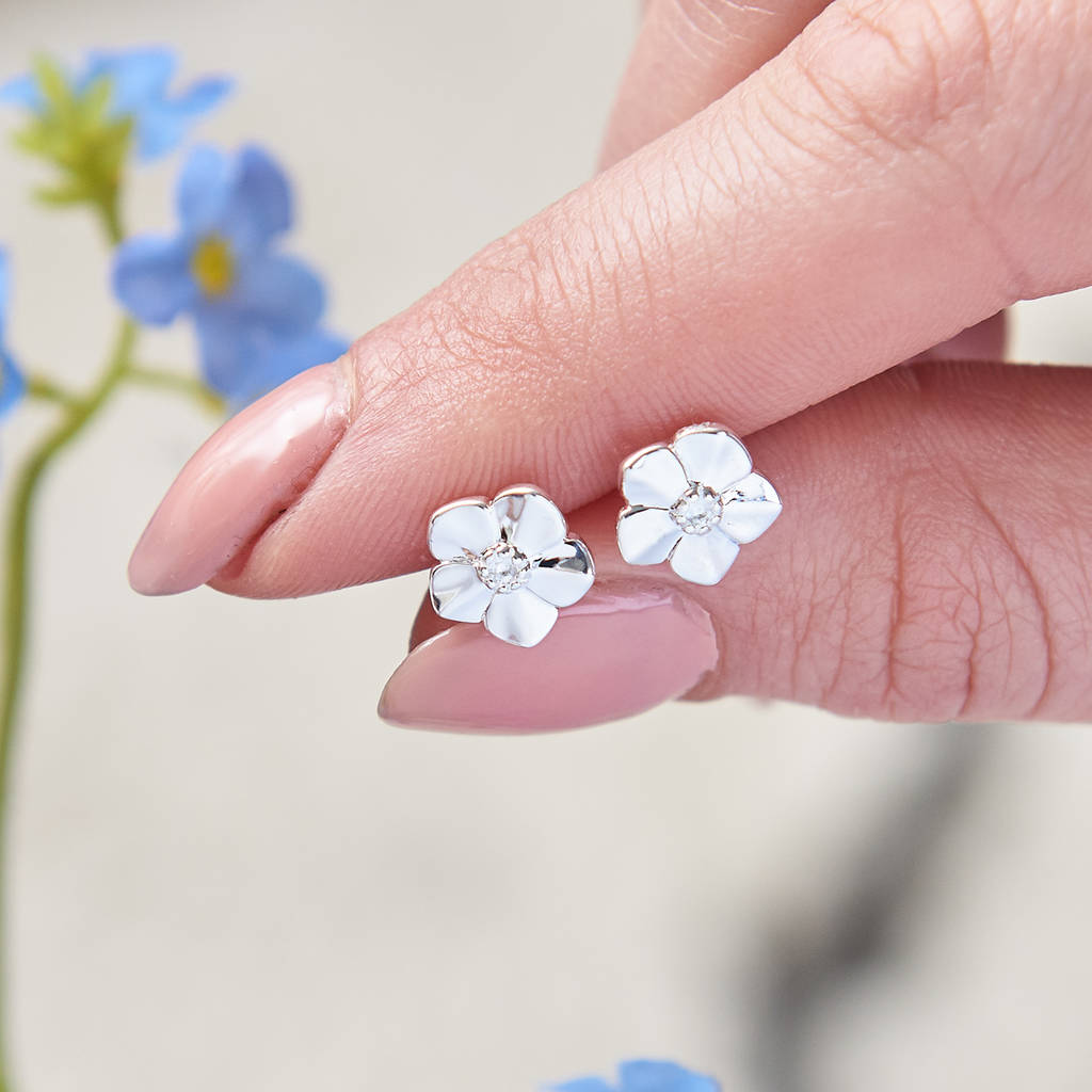 Forget Me Not Solid Silver Stud Earrings, 1 of 9