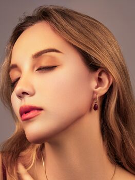 Red Agate Pomegranate Seed Twisted Huggie Hoop Earrings, 8 of 11