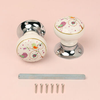 G Decor Little Garden Birds Ceramic Mortice Door Knobs Set – Handcrafted For Interior Doors With Chrome Base, Ideal For Kids’ Rooms And Nature Homes, 5 of 5