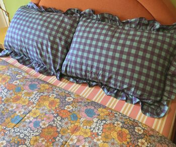 Retro Gingham Organic Cotton Pillow Case Frilled, 3 of 4