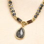 Semi Precious Black And Grey Beaded Pendant Necklace In Gold, thumbnail 2 of 5