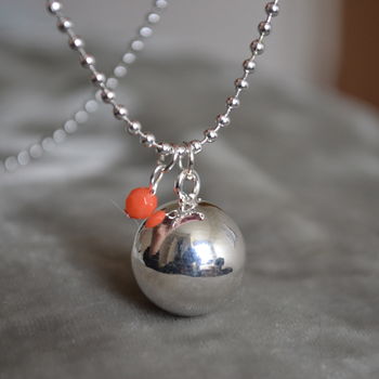 Harmony Ball Pregnancy Necklace With Coral Pearl, 3 of 7