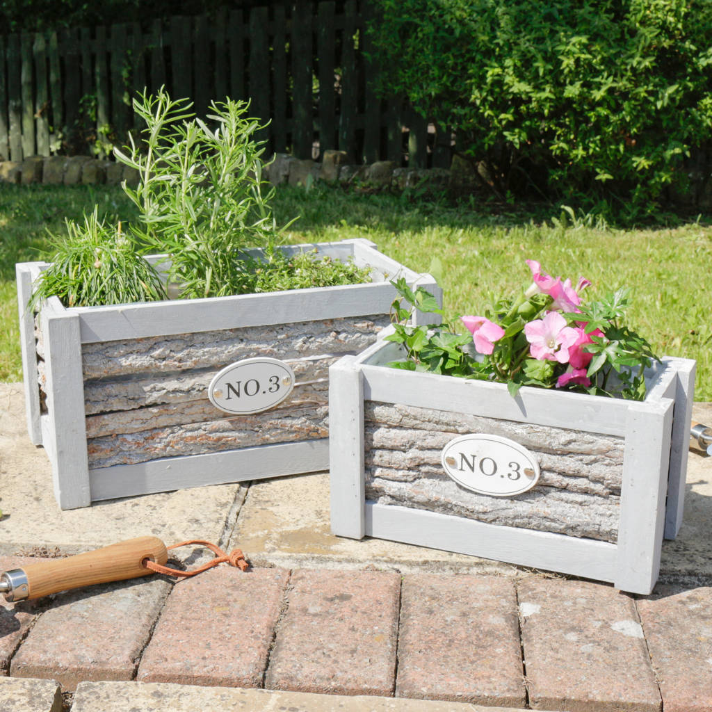 Set Of Two French Grey Wooden Rectangular Planters By ...