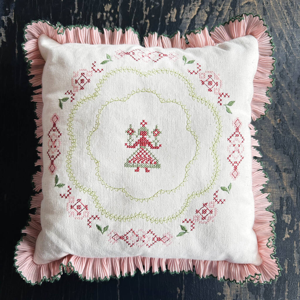 Cross Stitch Cushion Girl, 1 of 6