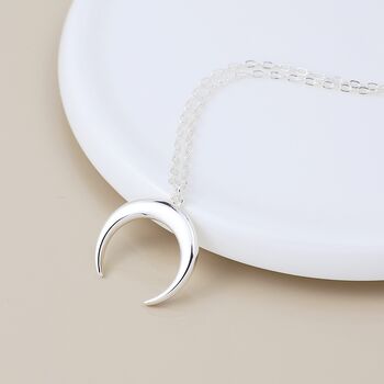 Sterling Silver Crescent Moon Pendant Necklace, 3 of 4