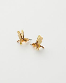 Fable Enamel Flying Robin Stud Earrings, 2 of 4