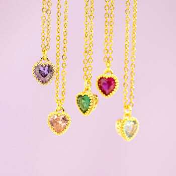 Gold Plated Heart Birthstone Pendant Necklace, 5 of 12