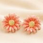 Large Pink Daisy Stud Earrings In Gold, thumbnail 1 of 3