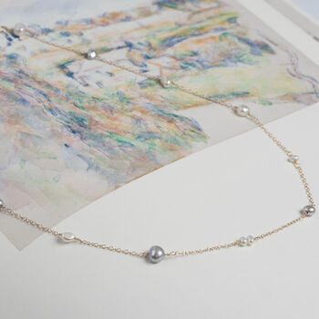 Grey And White Freshwater Pearl Chain Necklace, 7 of 12