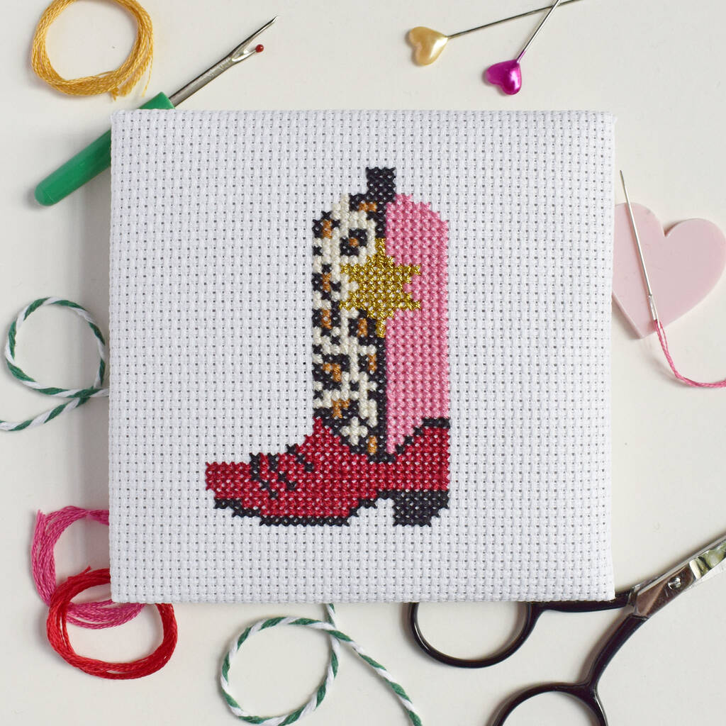 'Cowgirl Boot' Mini Cross Stitch Kit, 1 of 2