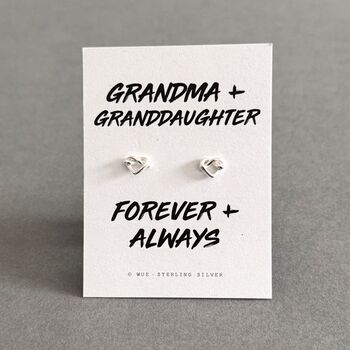 Grandma And Granddaughter Heart Knot Earrings Sterling Silver Or Gold Plated, 9 of 10