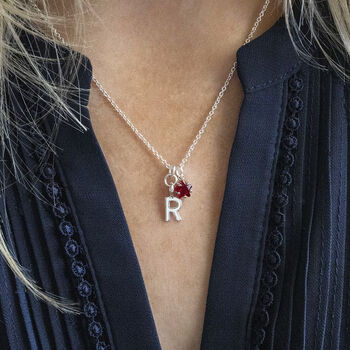 Silver Plated Initial And Birthstone Star Necklace, 3 of 6