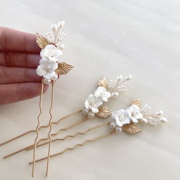 White Flower Bridal Hair Pins, 2 of 5