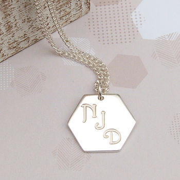 Mens Silver Personalised Hexagon Initials Necklace, 2 of 5