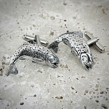 Wild Trout Cufflinks Antiqued Pewter, 4 of 4