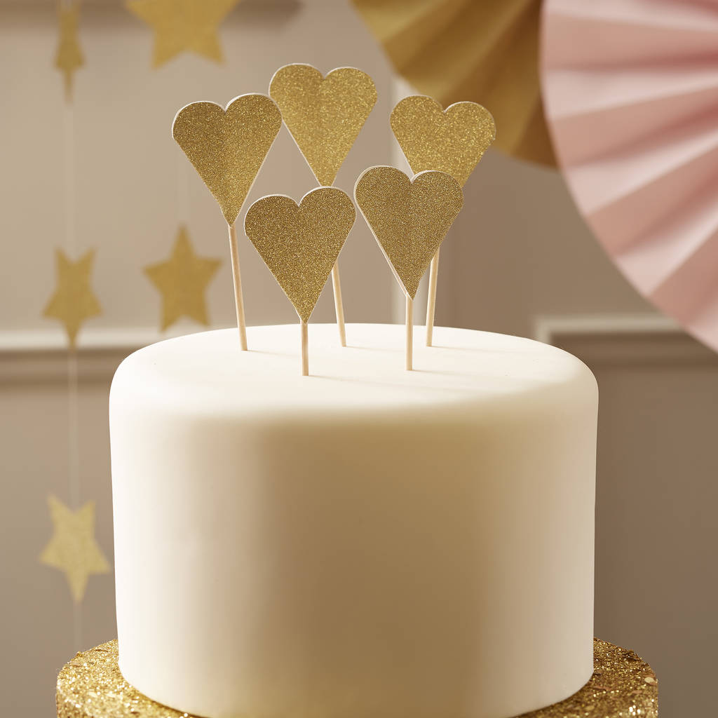 Gold Glitter Heart Cake Toppers By Postbox Party