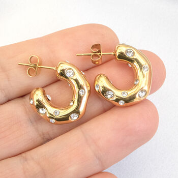 Non Tarnish Chunky Hoop Earrings With Inlaid Diamante, 2 of 6