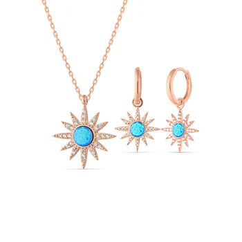 Blue Opal Sun Sterling Silver Necklace And Earring Set, 4 of 6