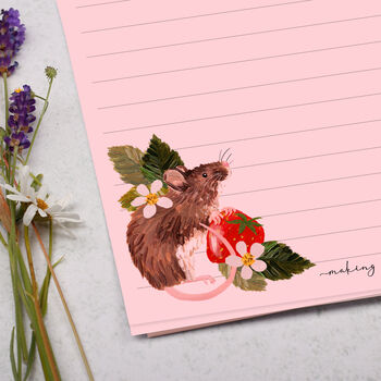 A5 Pink Letter Writing Paper With Mice And Strawberries, 2 of 4