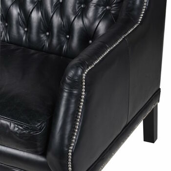 Black Leather Button Back Three Seater Sofa, 2 of 2