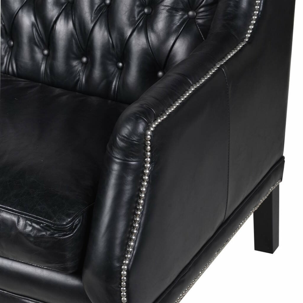 Black Leather On Back Three Seater, Leather Studded Sofa Set Costa Rica