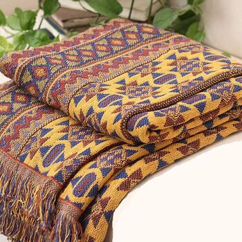 Bohemian Sofa Throw Blanket With Tassels Cotton Knitted, 4 of 9