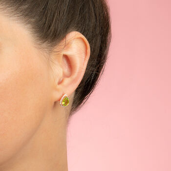 Peridot 18k Gold Plated Pear Drop Stud Earrings, 2 of 5