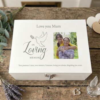 Personalised In Loving Memory White Photo Keepsake Box Three Sizes, 2 of 12